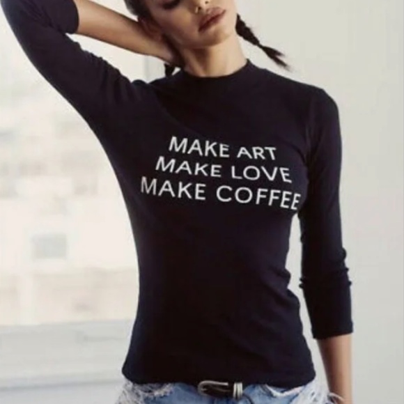 NWT Daydream Nation Make Art Make Love Make Coffee Graphic Mock Neck T-shirt - Picture 2 of 4